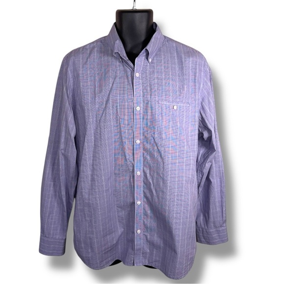 Large Calvin Klein Purple Long Sleeve Button Front Shirt Mens Cotton Plaid - Picture 1 of 15